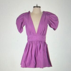 Purple Puff Sleeve Mini Dress